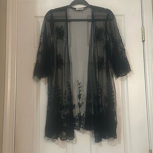 Maurice’s Plus black sheer embroidered kimono